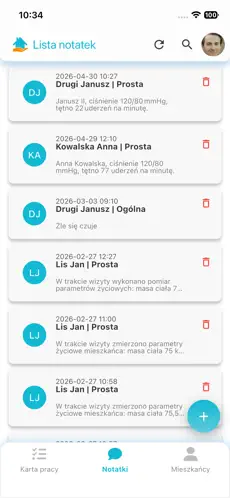 Lista i szczegóły notatek w aplikacji alfaDOM